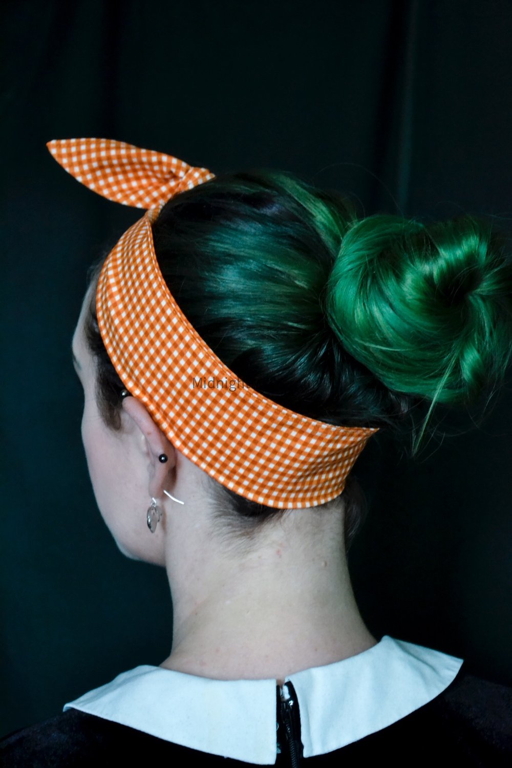 Orange Gingham Hair Scarf