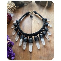 Image 2 of SALE - The Empress Necklace - Chunky Clear Quartz Crystals and Black Kodiak Leather