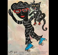 “Skating Kitty” original painting on canvas