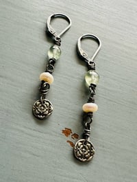 Image 8 of prehnite and pearl sterling silver charm earrings