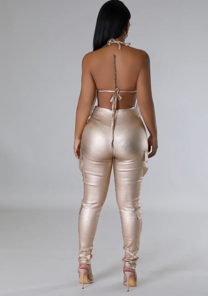 Image of Bronze Faux Leather Cargo Pants 
