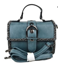 Image 4 of Vegan Leather Buckle-Style Mini Handbag with Chain Hardware