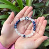 Gold Tone Evil Eye Bracelet (Sodalite & White Jade)