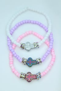 Image 3 of Cross Glass Bead Stretch Bracelets 