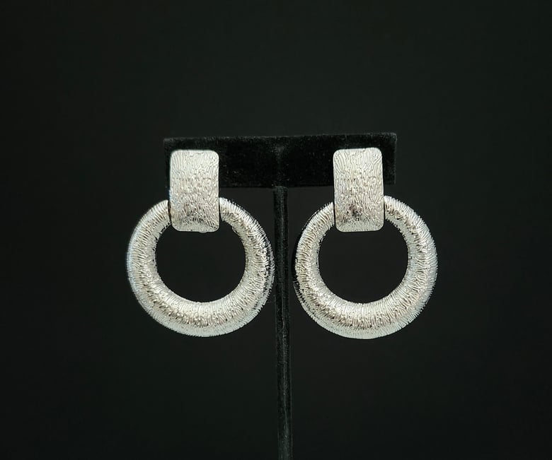 Image of Silver Textured Circle Clip-On Earrings 