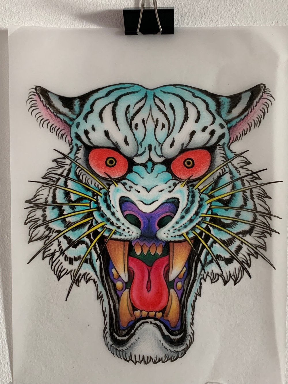 Image of Blue tiger head on Vellum 