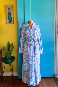 Image 1 of Velvet dreams Plush velvet robe in Pushing daisies blue Size S ready to ship
