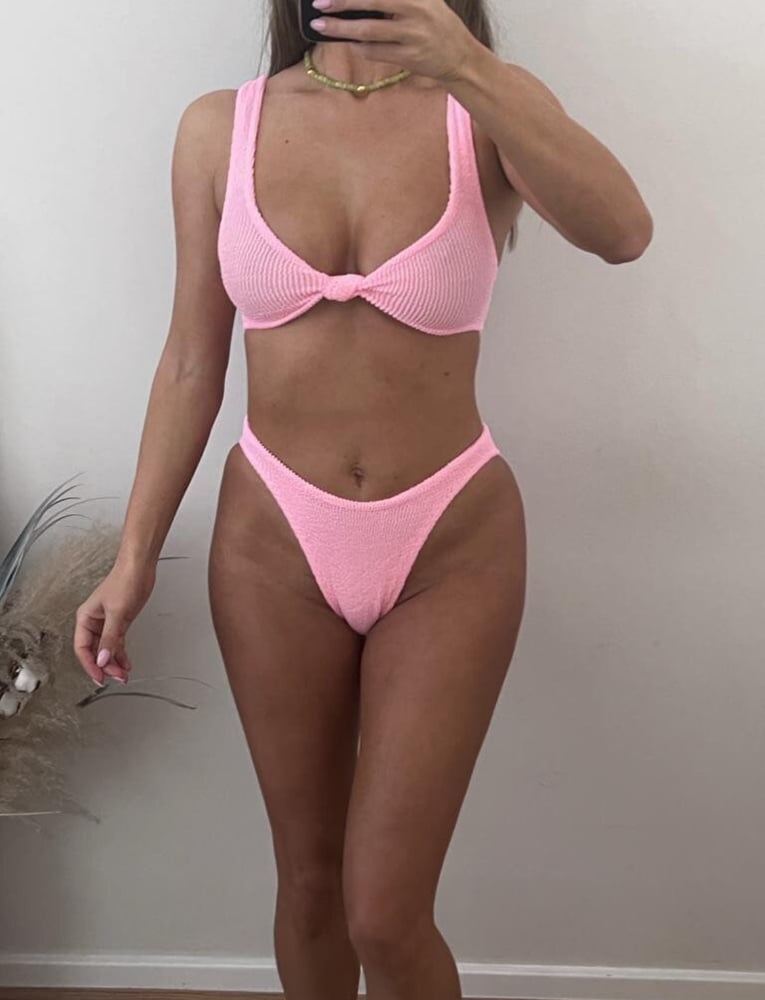 Image of Bubblegum Pink Crinkle Knot Bra Bikini 