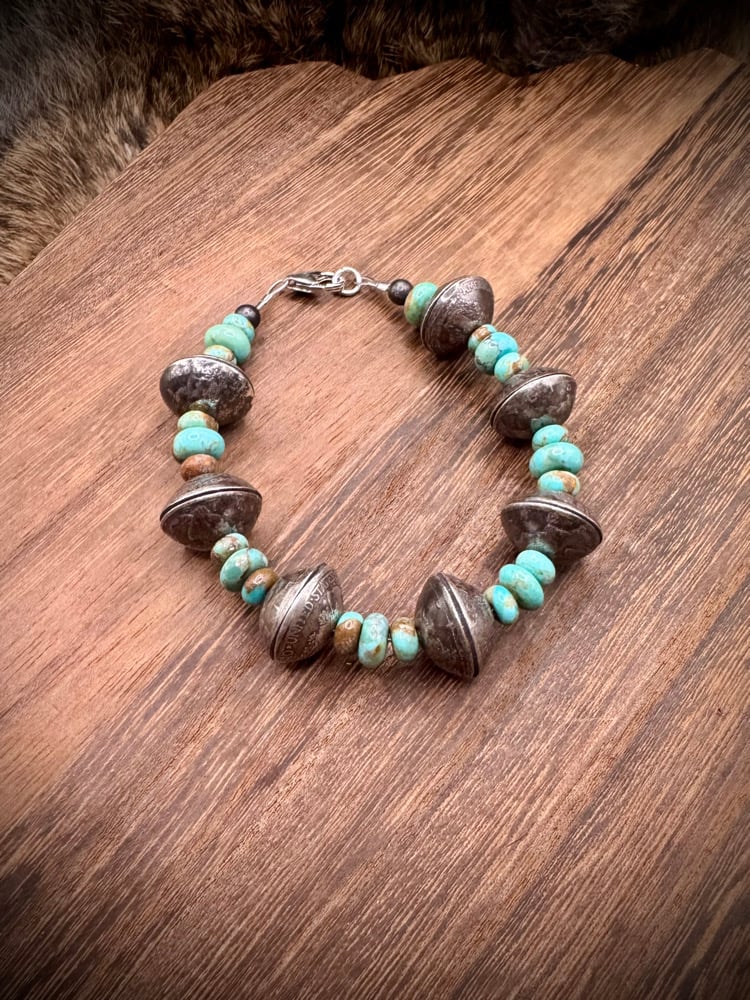 Image of Mercury Dime Bracelet with Kingman Turquoise beads