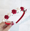 Red & White Flower Headband, Christmas valentines hair accessories 