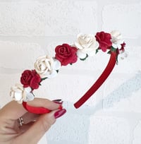 Image 4 of Red & White Flower Headband, Christmas valentines hair accessories 