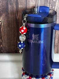 Image 3 of Fourth of July Memorial Day Patrotic Red White and Blue Tumbler Straw Dangle