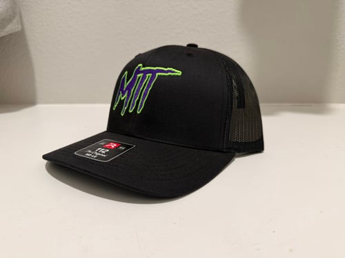 Image of Black Trucker hat purple/green 