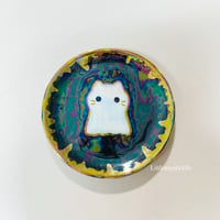 Image 1 of Mini ghost cat trinket dish with rainbow effect (2.5 inches diameter) 