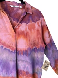 Image 6 of ♻️ UPCYCLED S Uniqlo Collar Blouse in Agate Watercolor Ice Dye