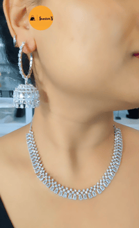 Image 3 of Yami_American Diamond Jhumka Set with Tika