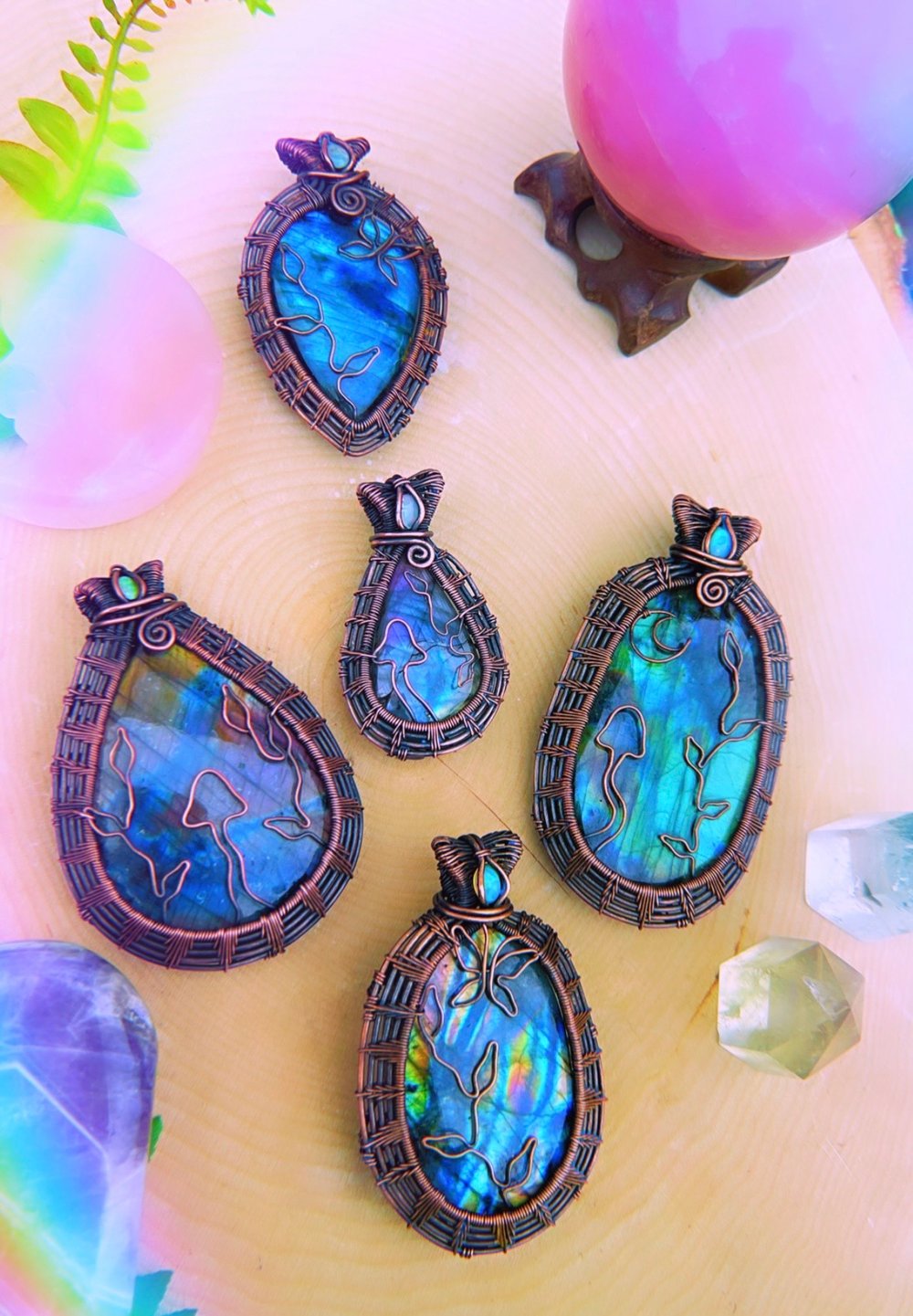 Labradorite Mushroom Pendant 🍄