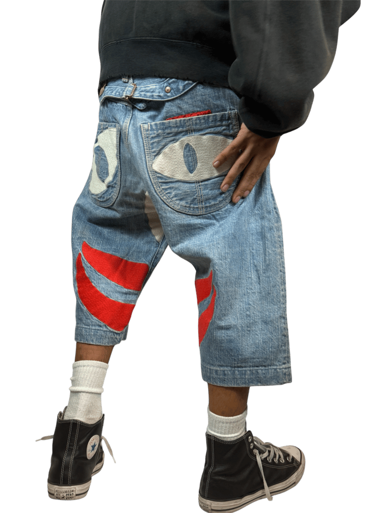 Image of Evisu Yamane Face Denim Shorts