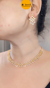 Image 3 of Usha_Gold_Simple yet Beautiful American Diamond Necklace Set Copy