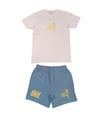 White & sky Blue ( yellow ) logo short set 