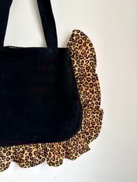 Image 3 of Black Velvet Leopard Ruffle Tote