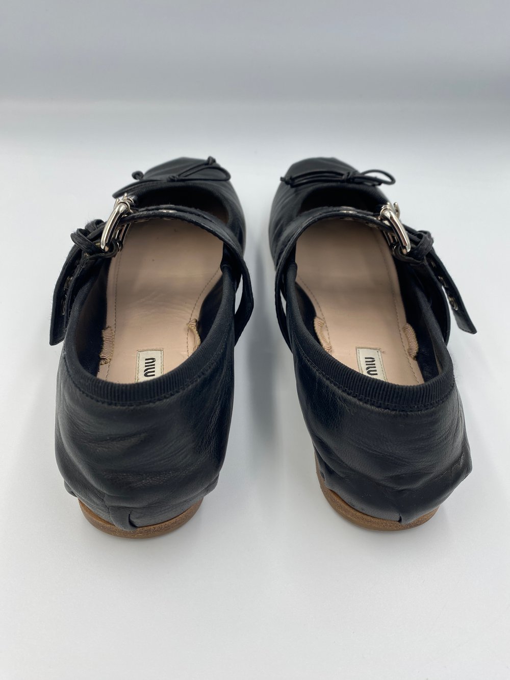 Image of Miu Miu - Leather Ballerinas Black 37.5EU