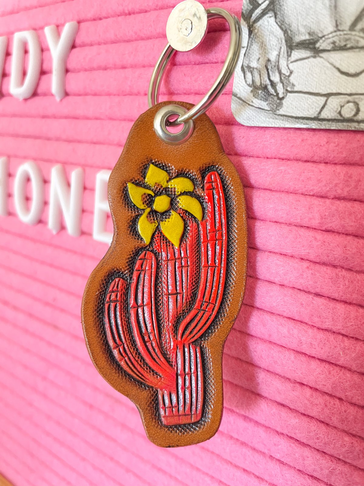 Orange and Yellow Cactus Keychain | Desert Sun Leather