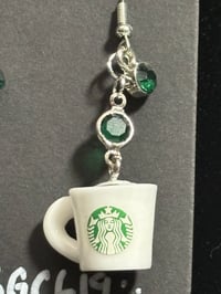 Image 2 of Starbucks coffee Mug handmade dangle Earrings with Green Accents