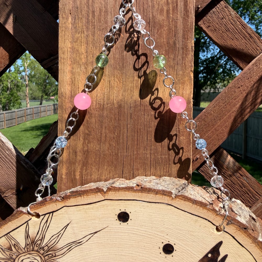 Image of sun fairy hanging beaded wood art 