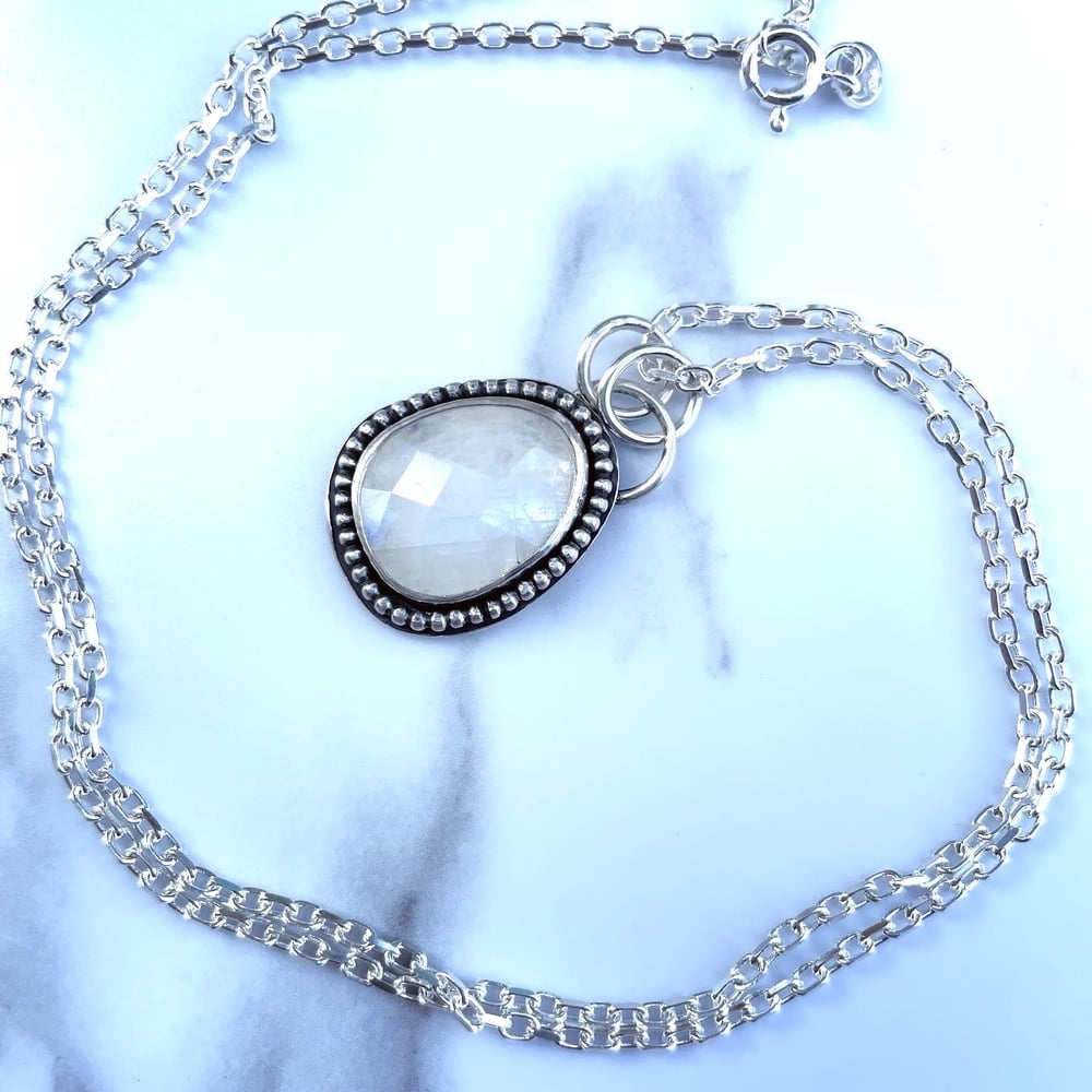 Handmade Sterling Silver Faceted Rainbow Moonstone Pendant