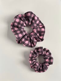 Image 1 of Pink & Black Plaid Handmade Scrunchie | Mini & XL