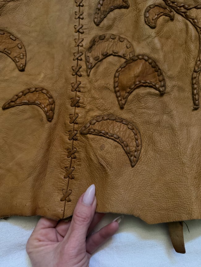 late 60s handcrafted leather whipstitched custom dress