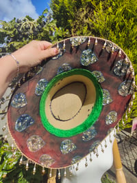 Image 7 of Dolly cowboy hat - recycled sari fabric RED