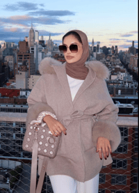 Image 4 of Taupe Loro Coat With Fur Cuffs