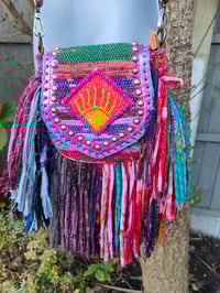 Image 3 of FRILL MINI body cross Sari bag with ruffles - detachable strap -sunset 2