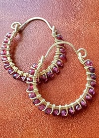 Image 1 of Garnet Hoop Earrings (Brass)