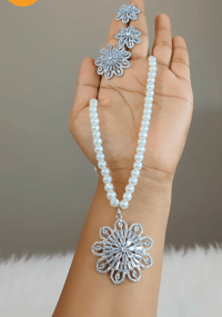 Image 2 of Binu_American Diamond Pearl Set with Adjustable Ring 