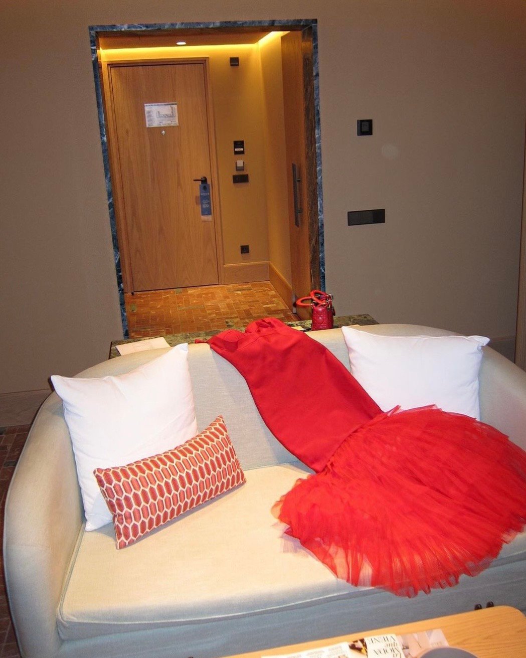 Image of RED BANDAGE & TULLE FULL-LENGTH GOWN (S)