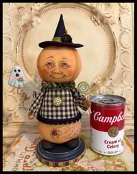 Image 3 of Folk art Witch Pumpkin Halloween character with ghost