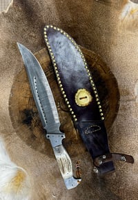 Image 1 of Damascus knife with Elk horn handle