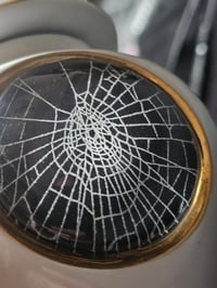 Image 5 of White And gold Urn With Real Preserved Spider Web 