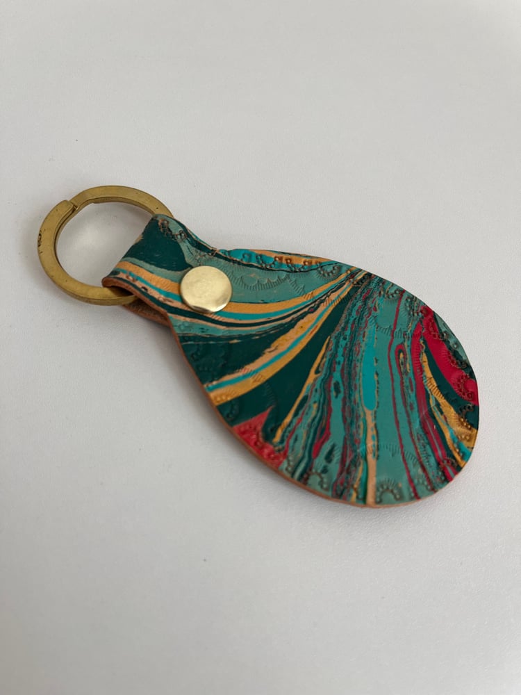 Image of Green/Red/Yellow Marbled Keychain 