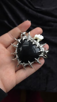 Image 3 of Obsidian and deer tooth heart statement necklace