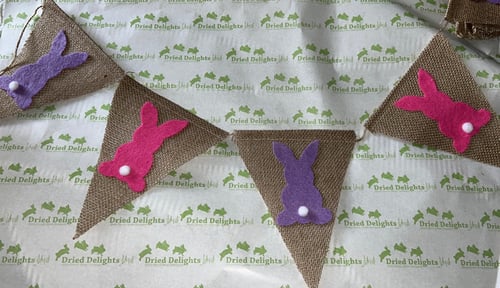 Image of Handmade hessian bunny bunting (customs colours available)