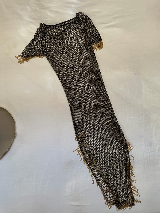 70s beaded net crochet maxi dress