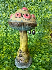 Image 2 of Hand Built Ceramic Mushroom with creepy eyes 