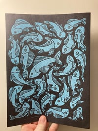 Image 1 of 'Schools Out' Blue Sky Blockprint