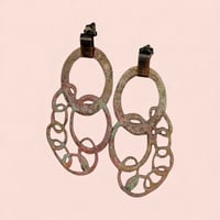 Image 2 of Copper Red, Pink, Green mottled Enamel Quay Chain Earrings