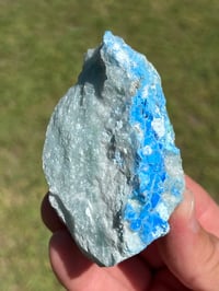 Image 13 of Cyanotrichite On Green Fluorite Matrix Specimen | Guizhou China #2924