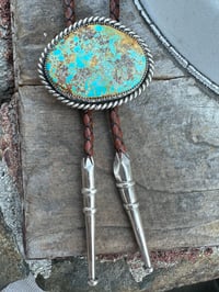 Image 1 of Large Turquoise Bolo Tie w/ Handmade Sterling Silver Tips